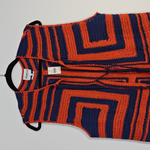 FRNCH NWT Cybille Sleeveless Crochet Jacket Vibrant Orange and Blue Knit Medium - Picture 8 of 16